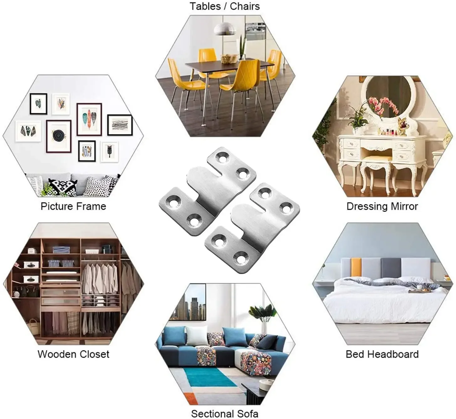 Shelf Bracket Bed Slats Connectors 8Pcs Stainless Steel Sectional Connector Furniture Interlock Bracket Screws Flush Mount Bracket for Sofa Photo Frame Mirror