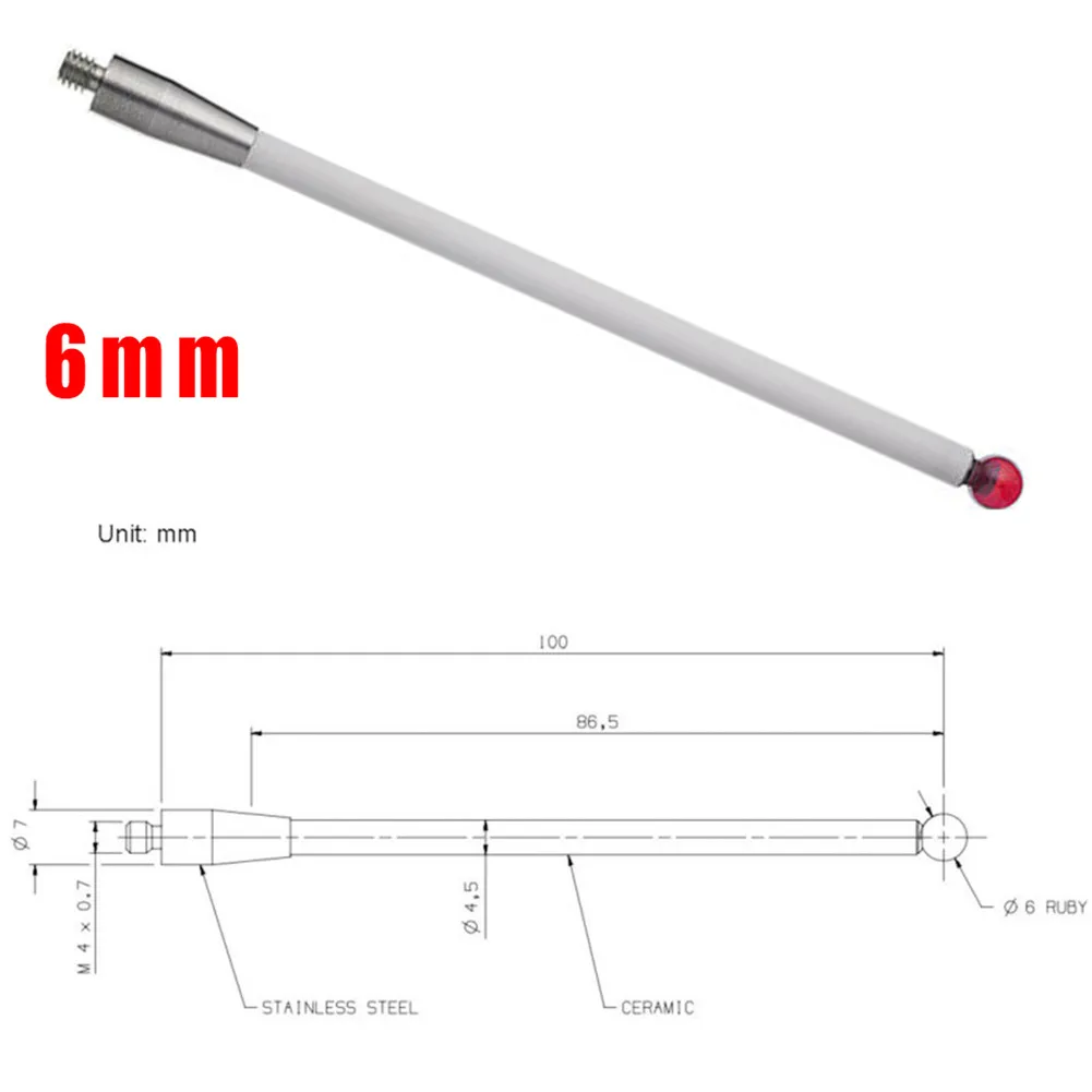 100mm Touch Dial Indicator Probe CMM Probe Stylus 6mm Rubyball CNC