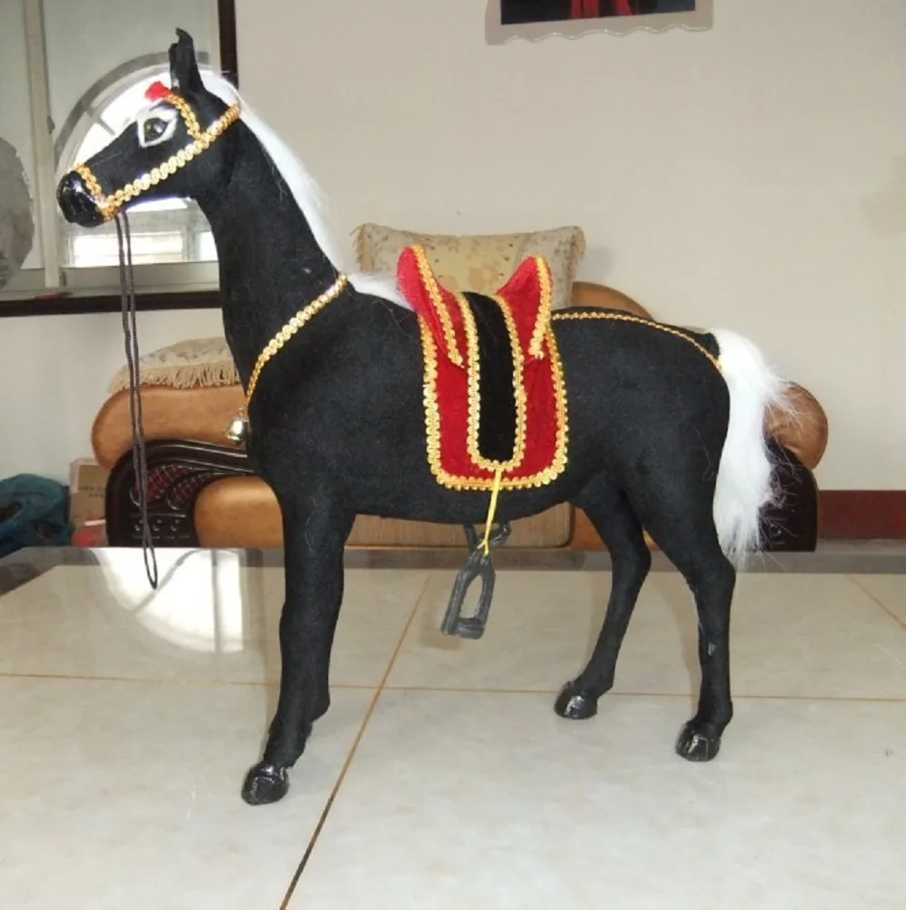 black plastic& furs simulation big horse model home decoration gift about 50x40cm w2566