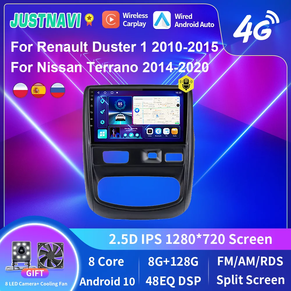 

JUSTNAVI Android 10 Car Radio For Renault Duster 1 2010-2015 For Nissan Terrano 2014-2020 Navigation Carplay Multimedia Player