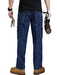 Straight Jeans Cargo Pants Men Cotton Work Wear Outdoor Tactics Durable Denim Long Trousers Casual 2023 New