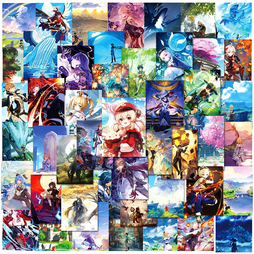 10/30/50pcs Cute Cartoon Genshin Impact Anime Poster Stickers Laptop Phone Scrapbook Skateboard Car Decoration Sticker Kids Toy 70x25cm genshin impact xiao hutao zhongli canvas wall hanging scroll painting home decor anime poster wall art room decoration