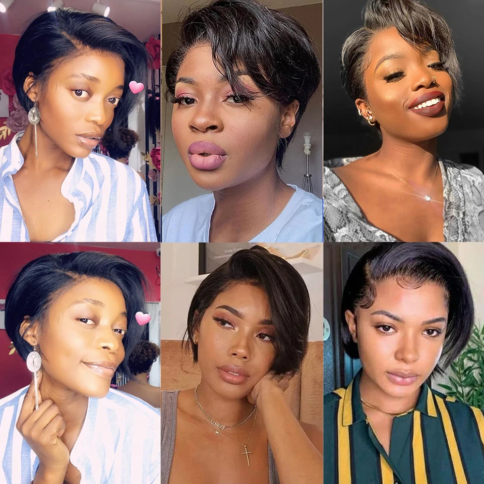 Human Hair Wig Short Pixie Cut Wig T Part 13*4*1 Lace Front Human Hair Natural Hairline With Baby