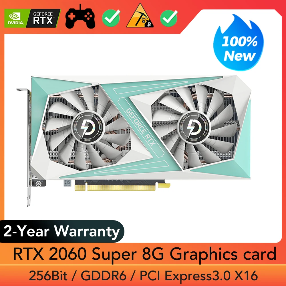 RTX 2060 Super Graphics Card 8GB 256Bit GDDR6 Gaming Video Card For NVIDIA GeForce PCIE PCI-E3.0 16X 3DP HD Slot ETH Mining GPU