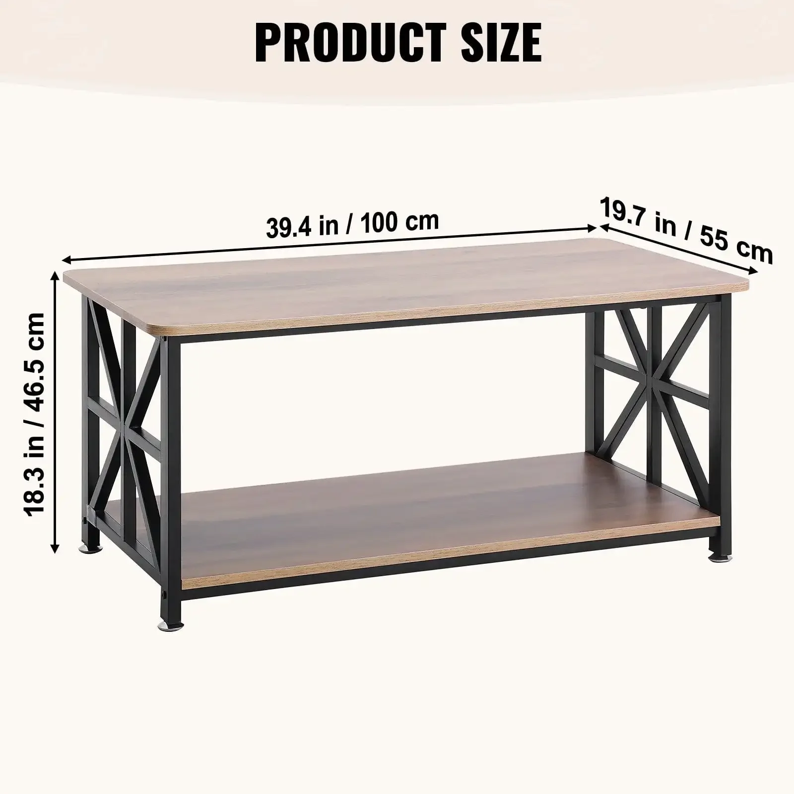 40" Farmhouse Coffee Table, Rectangle Coffee Table with Open Storage Compartment 5