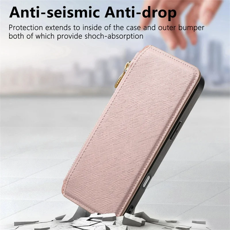 Magnetic Leather Wallet Phone Case with Zipper Card Holder