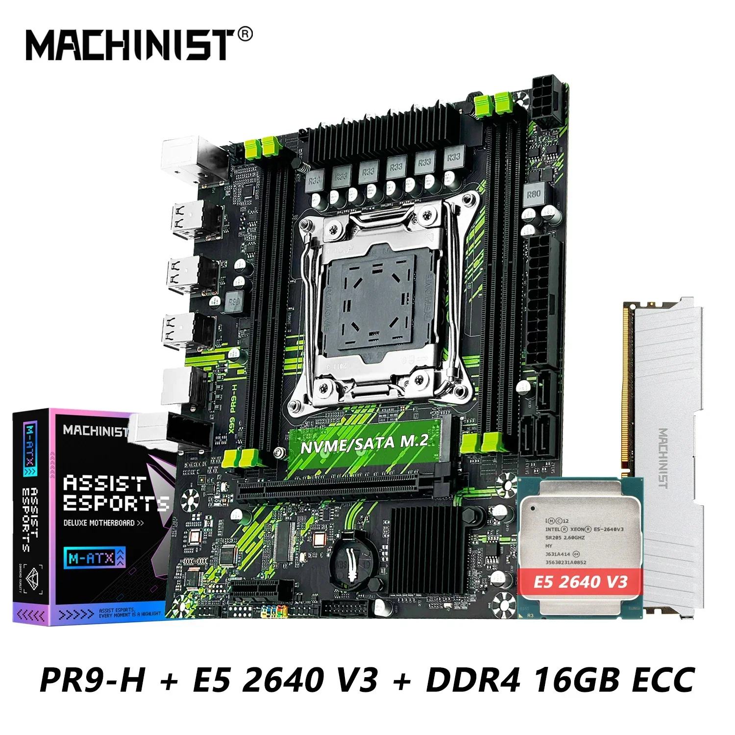 PR9-H MACHINIST X99 motherboard Set kit LGA2011-3 xeon E5 2640 V3 CPU and DDR4 16GB ECC memory combo NVME SATA M.2