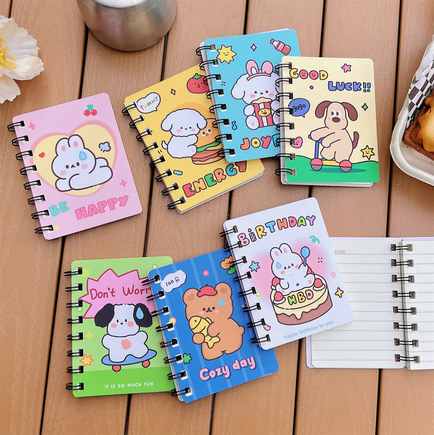 New High Beauty Notebook A7 Word Student Coil Book Cute Cartoon Animal Pocket Notebook Office Stationery 80sheet