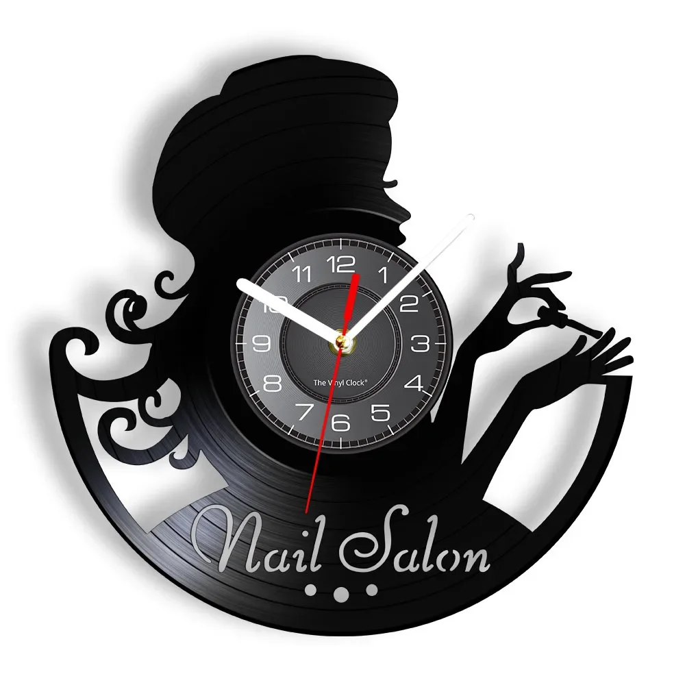 

Beauty Nail Salon Vinyl Record Wall Clock Manicure Retro Wall Watch Gift Idea for Manicurist Beauty Salon Nail Bar Art Wall Sign