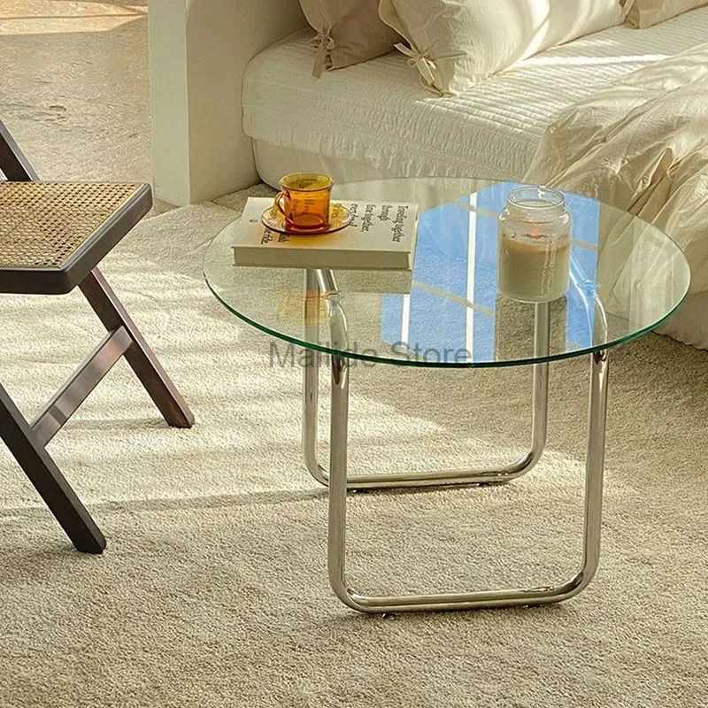 Nordic Glass Coffee Tables light luxury Living Room Furniture Modern Home Transparent Low Table Minimalist Round sofa Side Table