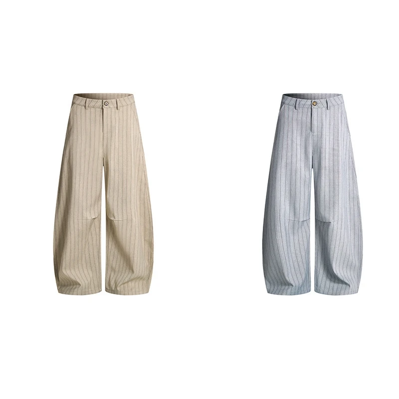 Retro Old Money Ästhetik Gestreifte Weite Hosen Lässige Baggy-Hosen mit Gebogener Form für Männer und Frauen Relaxed Fit Ballon-Hosen – Detail 4