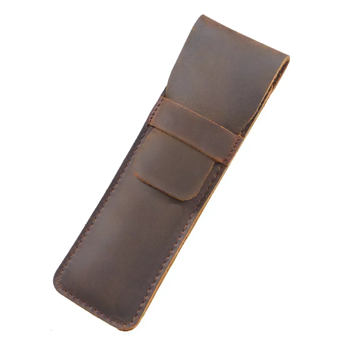 Vintage-Style Handmade Genuine Leather Pencil Bag - Cowhide Fountain Pen Case Holder