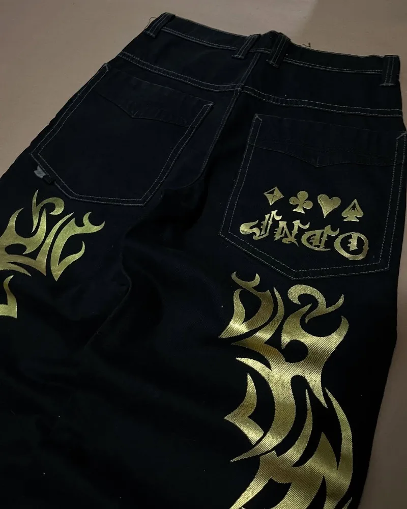 American New Style Fashionable and Versatile Multi-pocket Jeans Men Street Hip-hop Casual Loose Harajuku Straight Wide-leg Pants 3