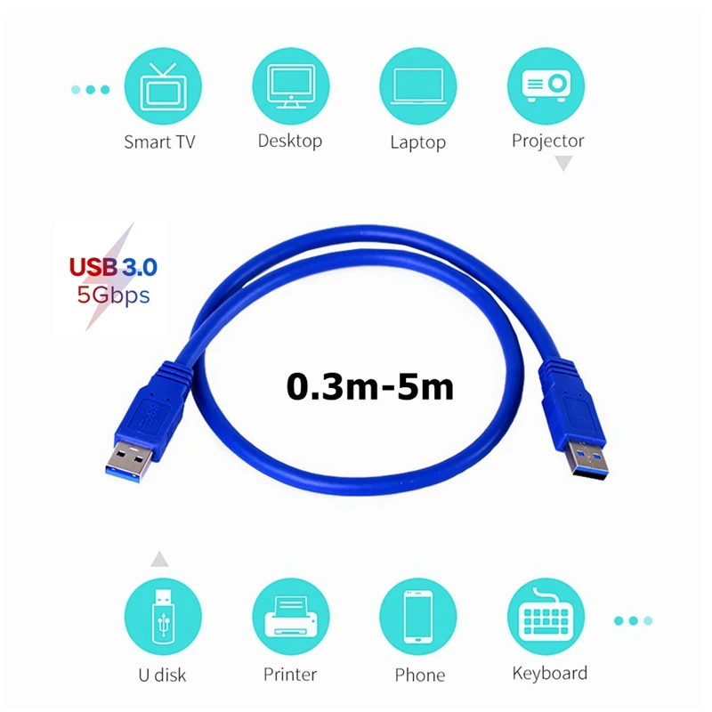 USB Extension Cable USB Extension Adapter USB 3.0 A type Male to Male USB Extension Cable Cord AM TO AM 30cm 50cm 1m 1.5m 3m 5m 5Gbps Support 3.0 data transmission