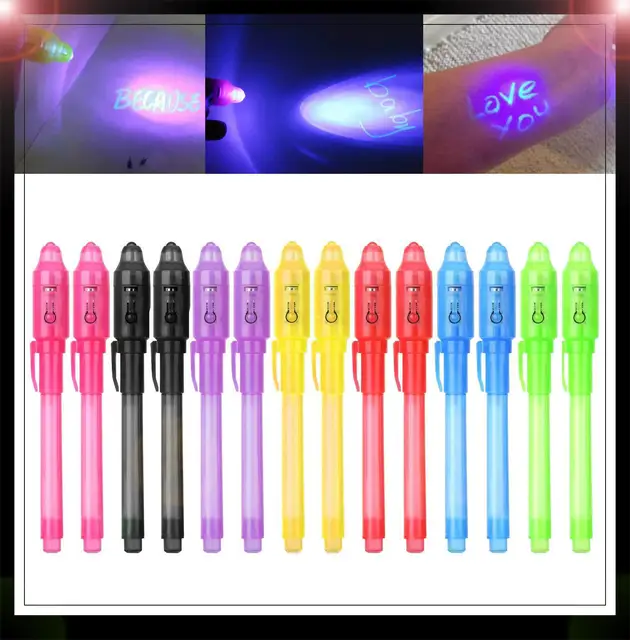 New Magic 2 In 1 Light Combo Creative Invisible Glow Ink Gyro Pen Popular Random Color  Baby Kids Children Toys 1
