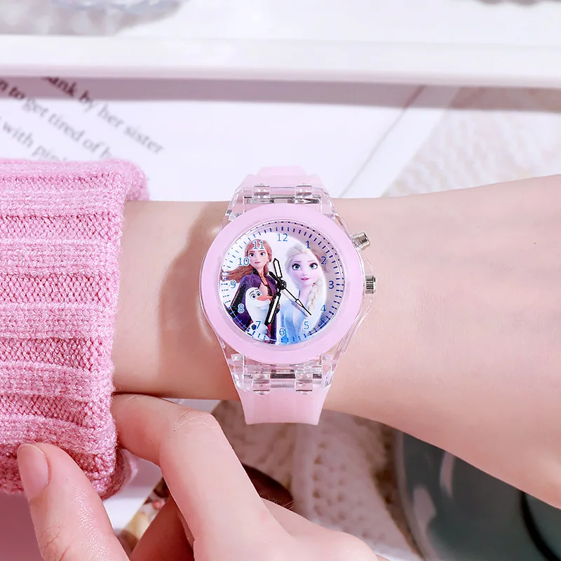 Disney Frozen Watch Princess Aisha Children's Luminous Watch Student Silicone Colorful Lights Watch gifts for girls kids watches 3