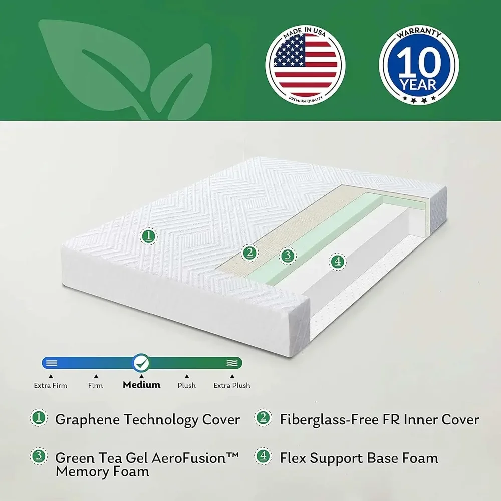 RV Mattress King, 10 Inch Memory Foam Camper Mattress Bed in a Box Made in USA CertiPUR-US Certified, White