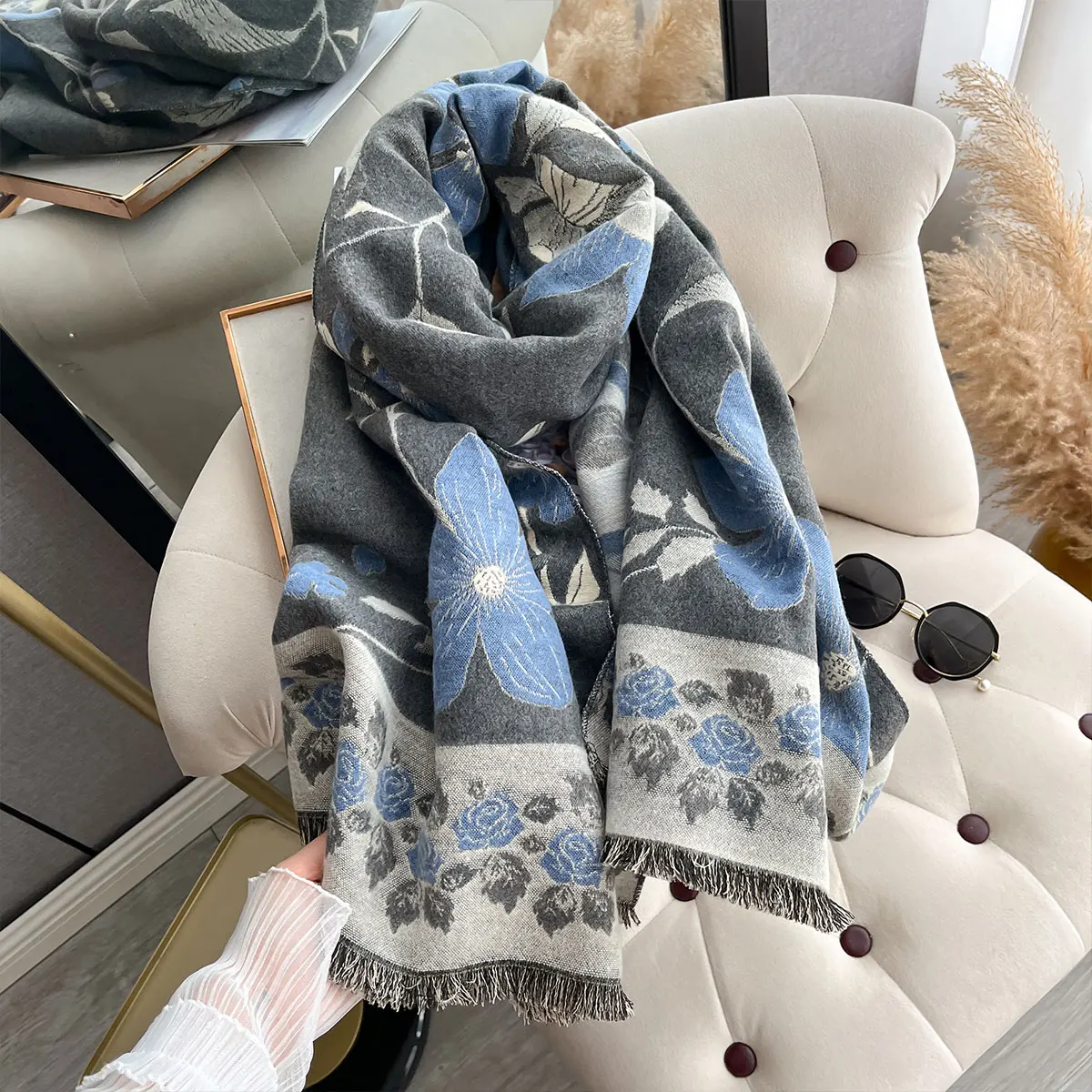2025 NEW Brand Women Two-Sided Print Scarf Imitation Cashmere Soft Warm Pashmina Shawl Winter Coldproof Windproof Blanket Scarf