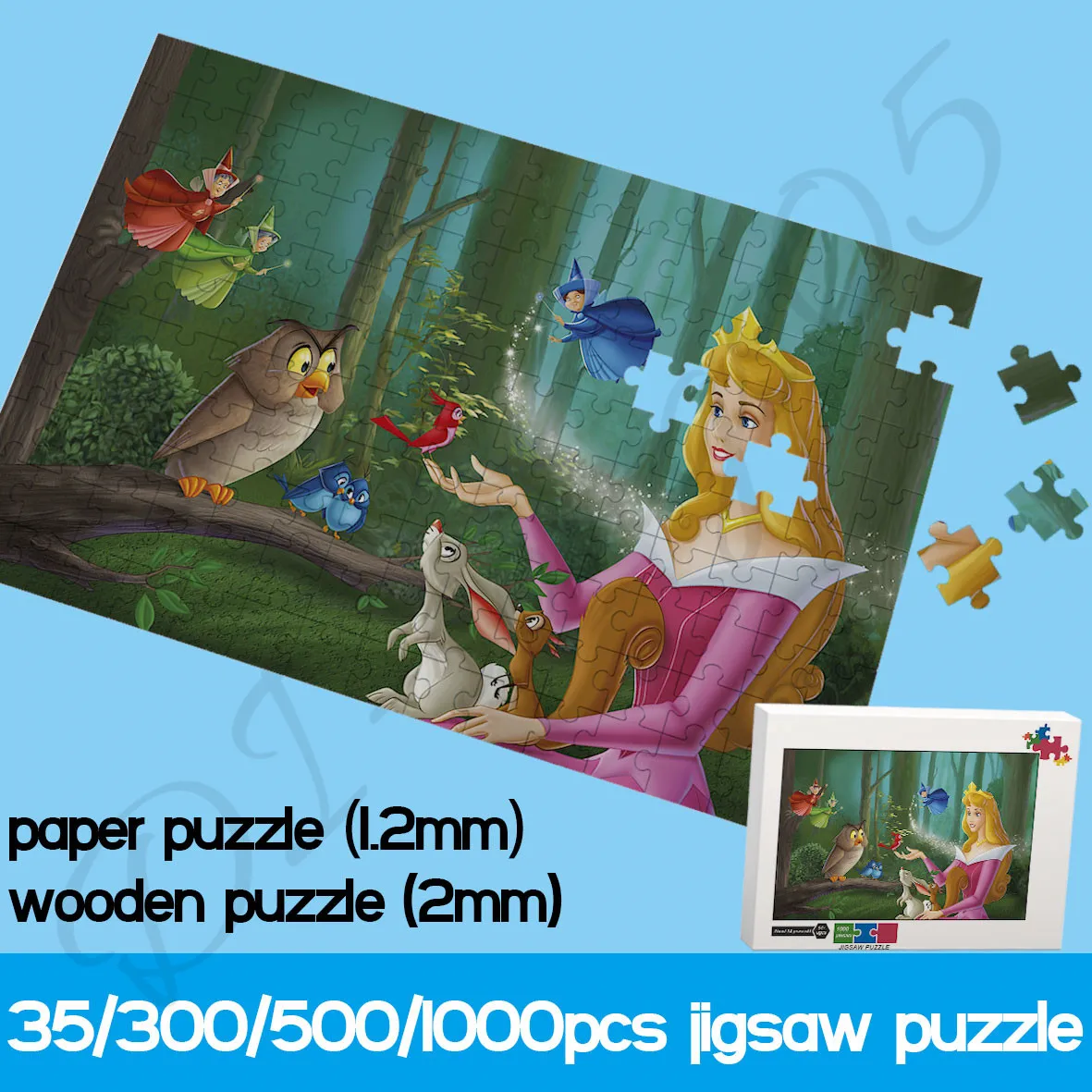 Disney Sleeping Beauty Animated Movie Jigsaw Puzzles 35/300/500/1000 Piece Paper and Wooden Puzzles Decompress Recreational Toys