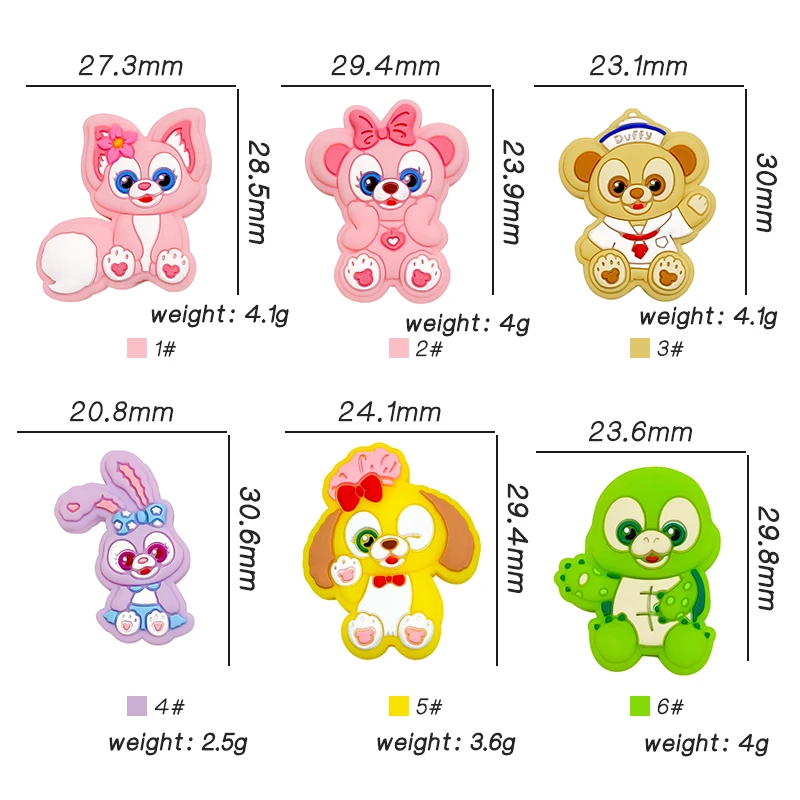 5pcs New Baby Silicone Disney Bear Cartoon Beads Teething Beads Baby Oral Care Food-Grade DIY Nipple Necklace Toy Accessories