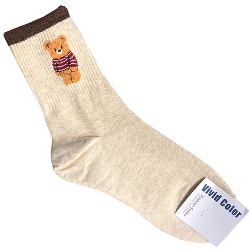 Elegant Lady Bear Cartoon Women's Cute Cotton Socks - Harajuku Style Novelty Breathable Christmas Gift