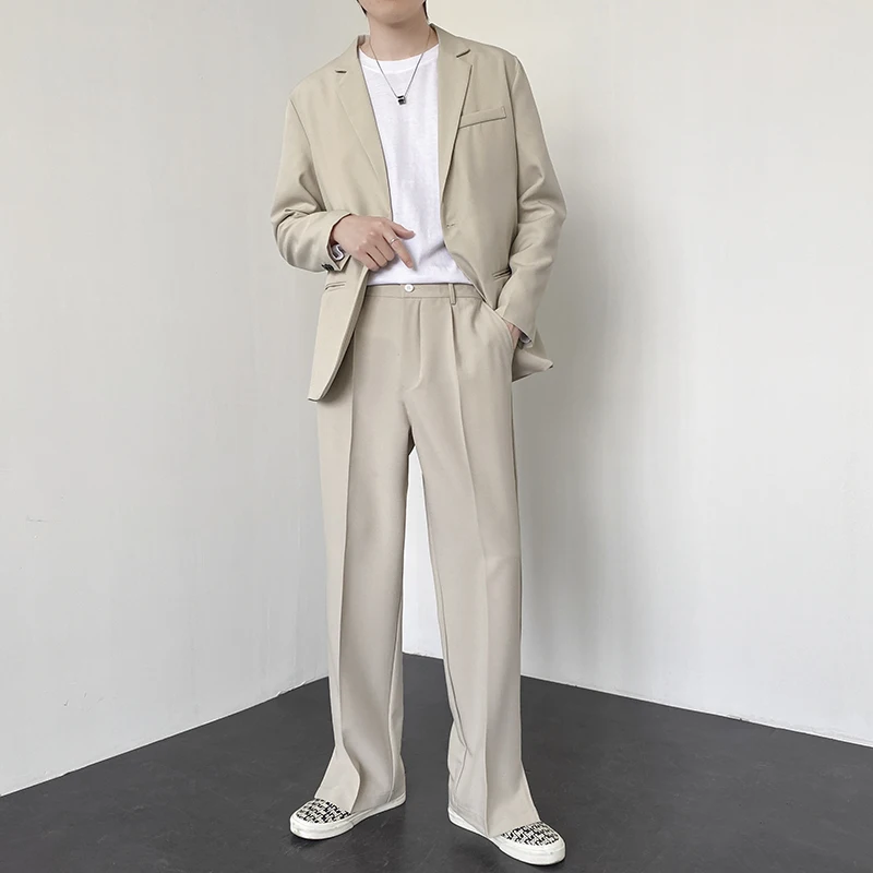 New Men Suit Pants Korean Casual Pant Neutral Solid Fashion Design Wide Leg Business Comfortable Trousers Straight Streetwear mens sports pants