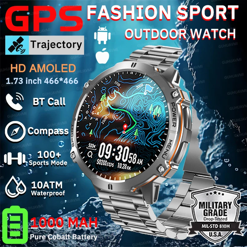 2026 Outdoor T-Rex3 Men GPS SmartWatch 1000mAh Battery HD AMOLED Screen Compass 10ATM Waterproof 100+Sports Bluetooth Call Watch 1
