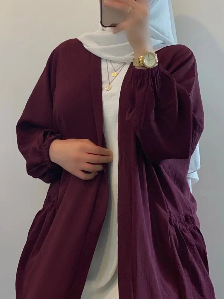 Eid Open Abaya Luxury Kimono Dubai Muslim Hijab Dress Turkey Plain Abayas for Women with Belt Modest Kaftan Robe Islam Clothing