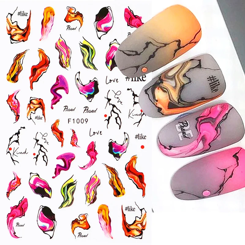 Marmo Smoky Nails Stickers Pink Golden Wave Line Blooming Ink Painting Geometry Fiori Astratti Nail Art Decalcomanie Manicure Decor