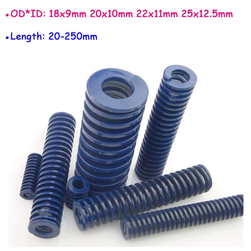 

Blue TL Light Load Mold Spring Spiral Stamping Compression Die Spring OD*ID 18x9mm 20x10mm 22x11mm 25x12.5mm Length 20-250mm