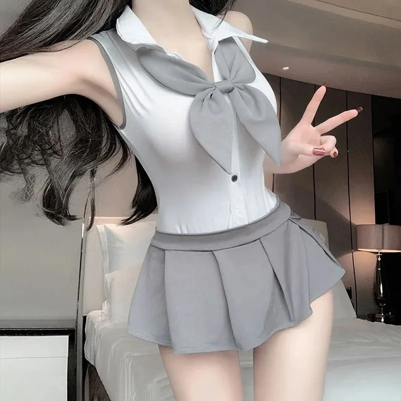 

Japanese Cute Girl Sleeveless Dress + High Waist Pleated Skirt Set 2023 New British Style JK Uniform Cos Loli Sweet Lolita Set
