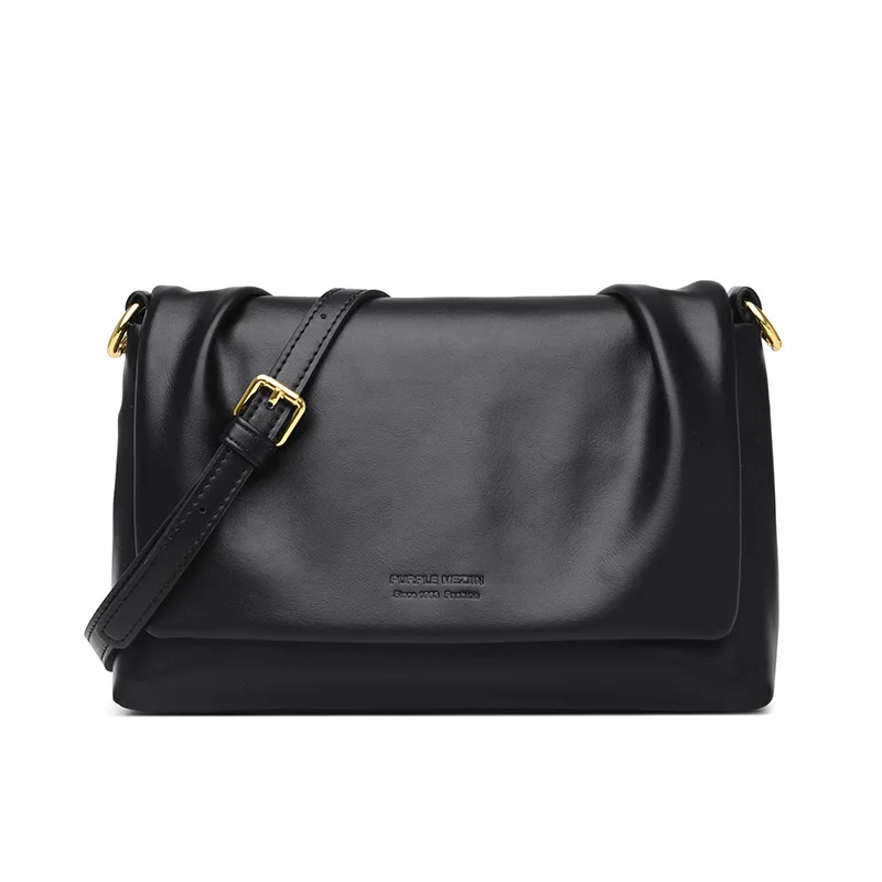 Genuine Leather Shoulder Bag for Women Designer Pleated Soft Cowhide Handbag  Women's Bag Luxury Ladies Solid Color Messenger Bag | АлиЭкспресс