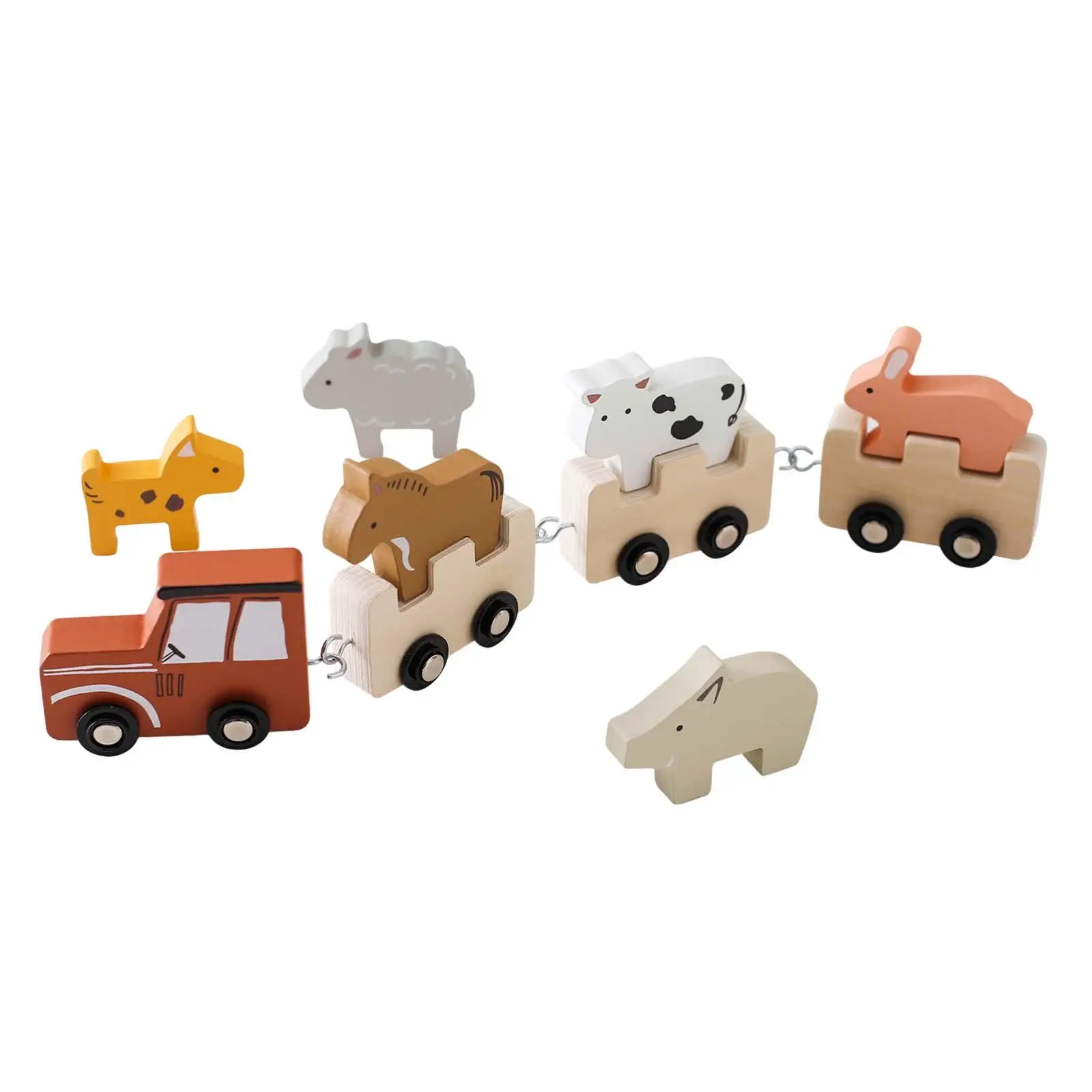 Animal Wooden Train Toy Stacking Toy Removable Animal Figures Animal Farm Train Montessori Toy for Kids 2 3 Year Old Boy