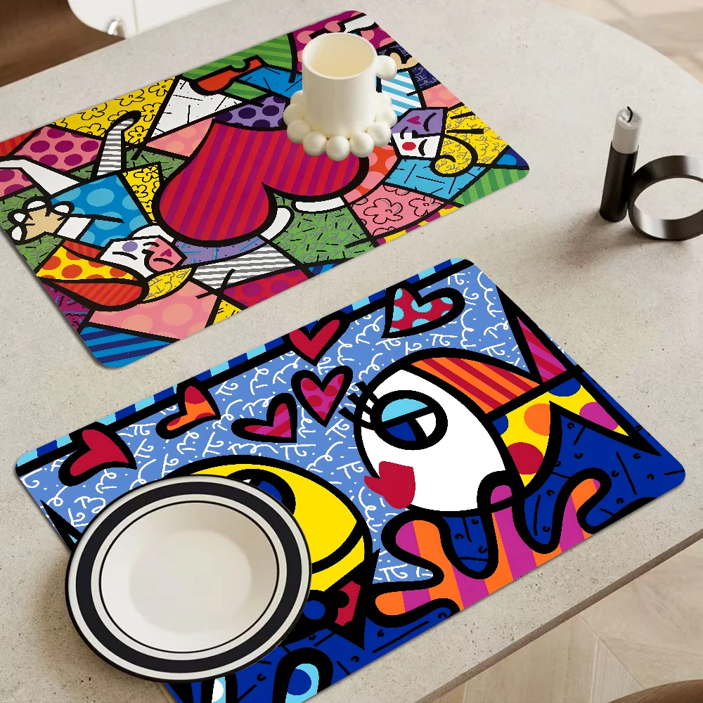 Britto Quick Drying Dish Mat Printed Kitchen Non-slip Coffee Cup Pad Drain Mats Dinnerware Cup Bottle Placemat 3