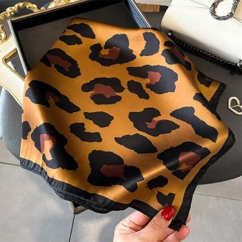 2024 New Leopard Print Square Scarf Women's Imitation Silk Scarf Casual Versatile Decoration Small Neck Scarf 70CMx70CM 1