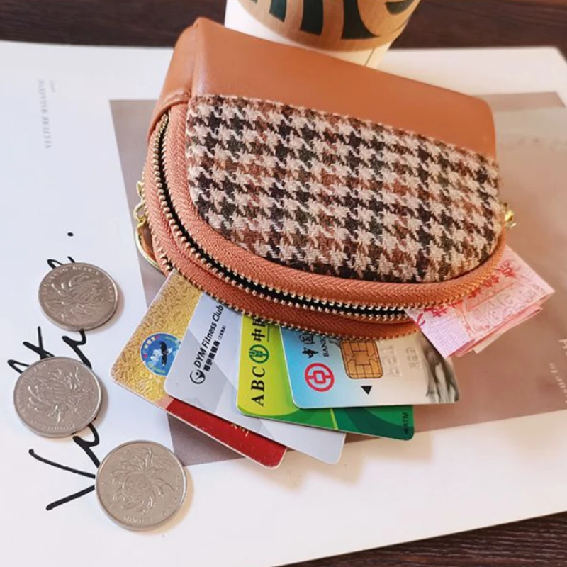 LAYRUSSI New Fabric Coin Purse Women Double Zipper Small Wallet Key Pouch  Travel Card Holder Fashion Female Vintage Coin Bags