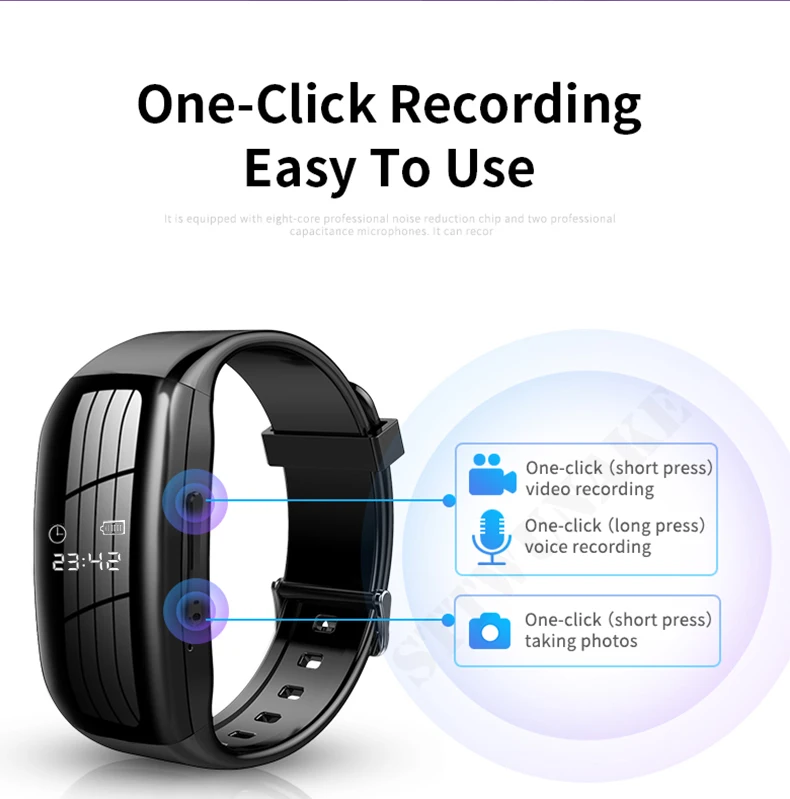 Montre mini caméra montrant les fonctions d’enregistrement en un clic