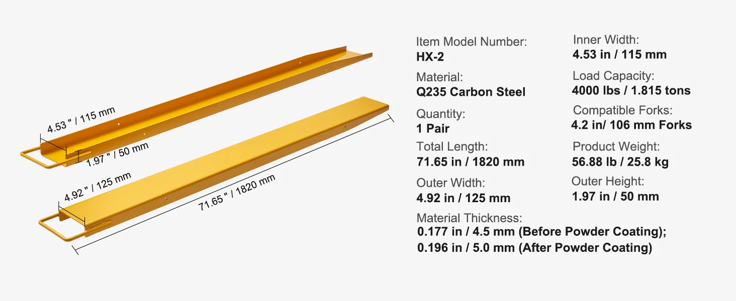 fork extension size reference