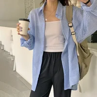 Korean Women's Shirt Sunscreen Long Sleeves Shirt Summer Women's Loose Casual Single Breasted Turndown Collar Plaid - Image 2