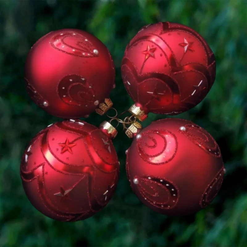 

Free Shipping 8pcs/pack Diameter=8cm Hand Painting Red Glass Ball Four Different Design Christmas Day Tree Hanging Globe Pendant