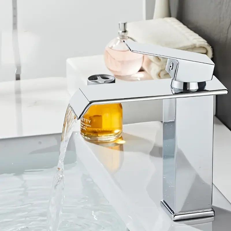 Luxury Glam Style Waterfall Bathroom Sink Faucet - 304 Stainless Steel, Cold and Hot Water Mixer Tap with Chrome Finish,
