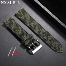 Vintage Genuine Leather & Tweed Nylon Quick Release Weave Bracelet Watch Band - 18mm (Green)