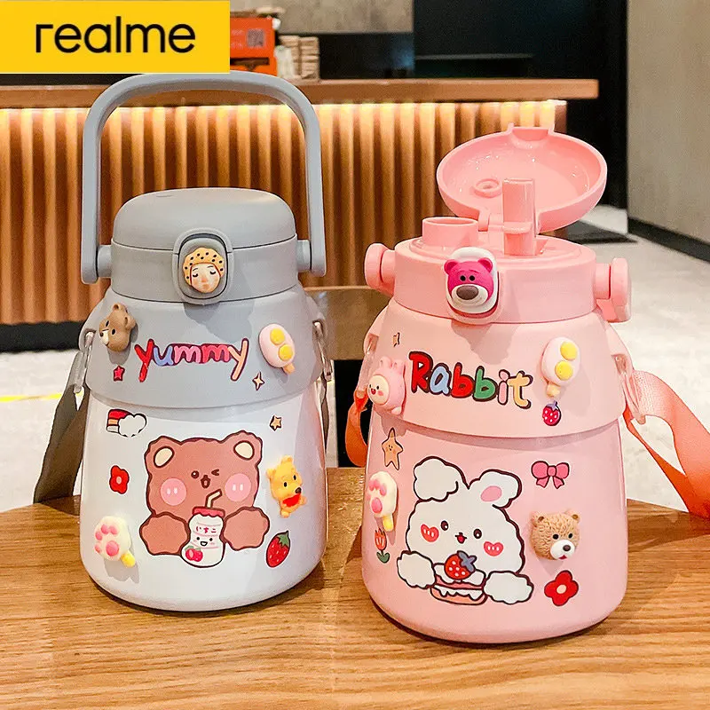 

realme 900Ml Thermal Cups Double Drink Pot Belly Thermos Water Bottle For Children Go Out Water Bottle Keeps Cold And Heat