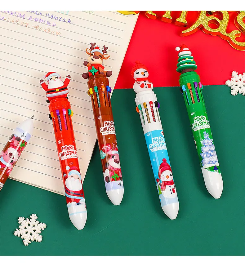 

60pcs Christmas 10-color Ballpoint Pen Student Press Pen Color Pen Santa Claus Ballpoint Pen 0.5mm School Stationery Kids Gifts