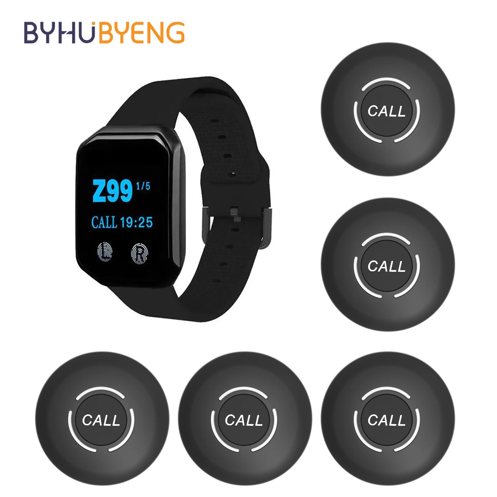 BYHUBYENG Botão de chamada à prova d'água relógio de pulso pager restaurante sistema de chamada sem fio transmissor paginação café garçom serviço