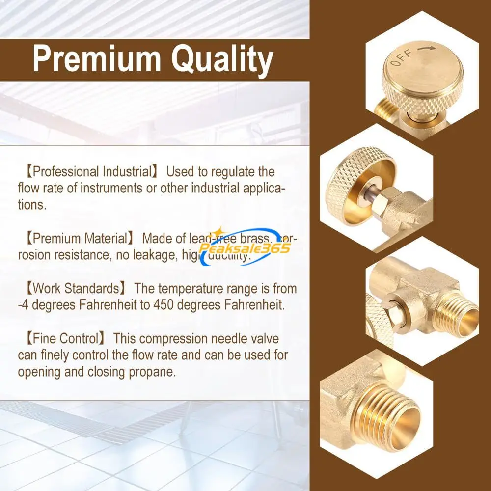 Solid Brass Needle Valve 1/4" Female NPT X 1/4" Male NPT High Pressure Propane LPG Gas Flow Butane Control Transfer Fittings 1pc