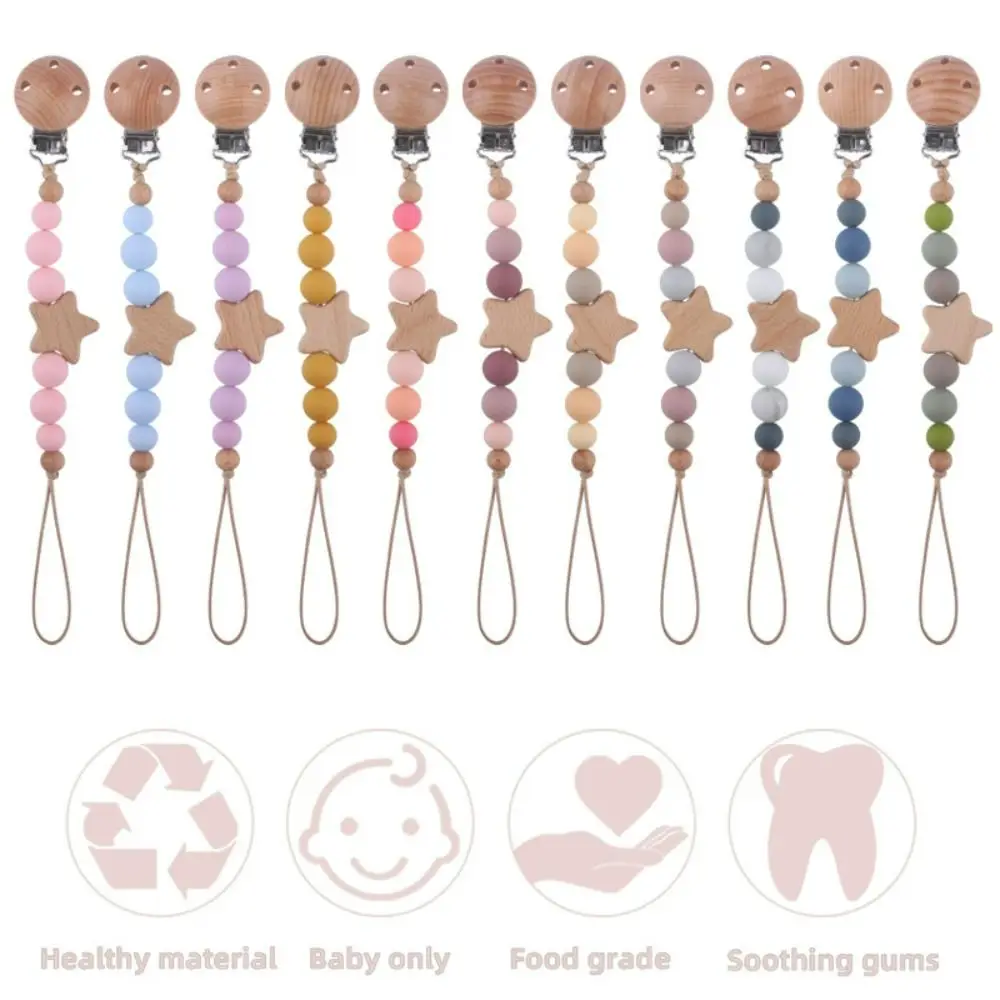Soother Holder Nipple Holder Clips Wood Children Pacifier Holder Clips Baby Teether Toys Straps Baby Pacifier Chain Dummy Clips