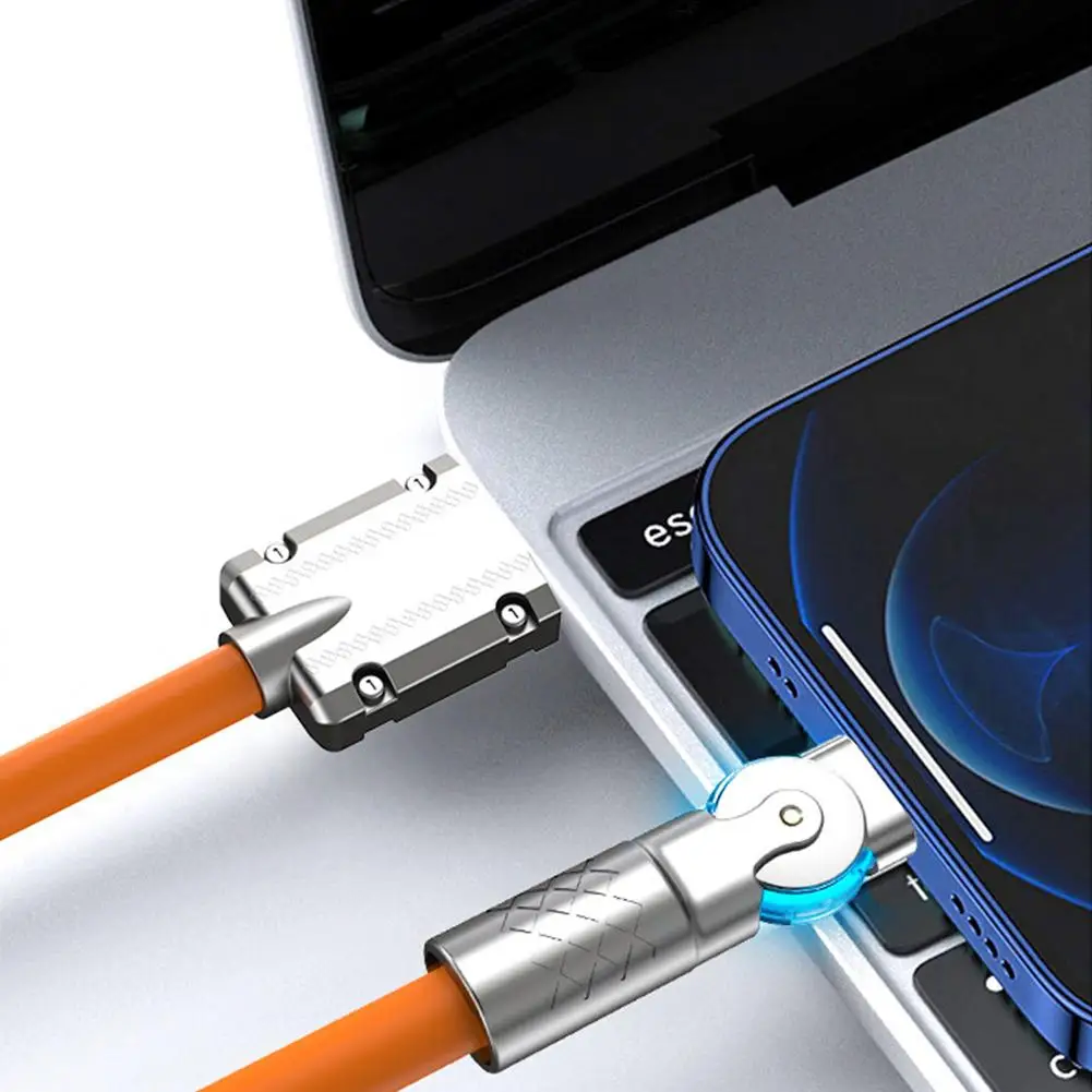 120W 6A 실리콘 케이블 USB C 충전기 케이블 iPhone 14 13 12 11 Pro Max Mini 180 회전 초고속 충전 유형 C 와이어 코드