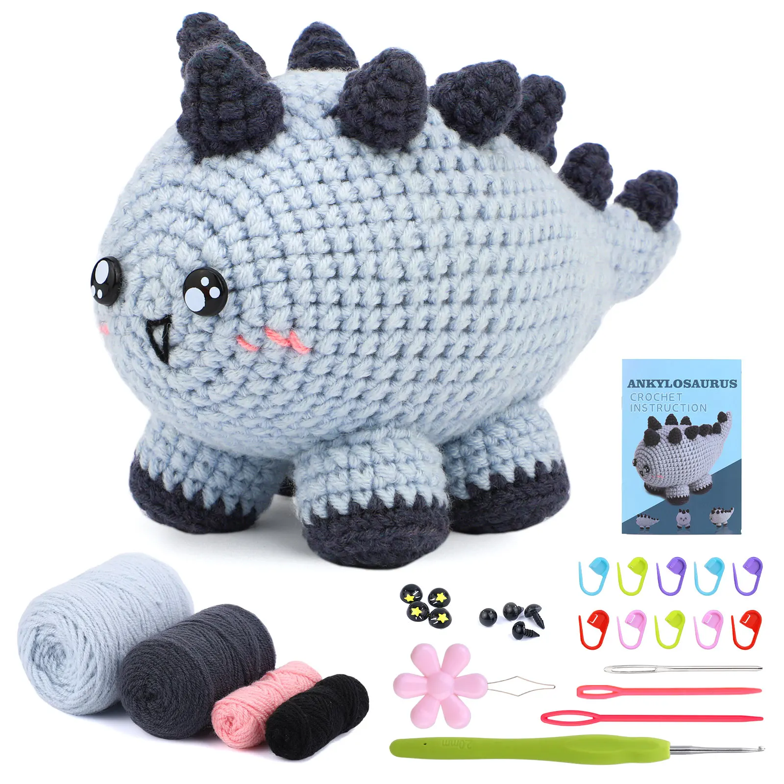 Dinosaur Crochet Kit for Beginners,Crocheting Starter Knitting Kit with Step-by-Step Instructions and Video Tutorials