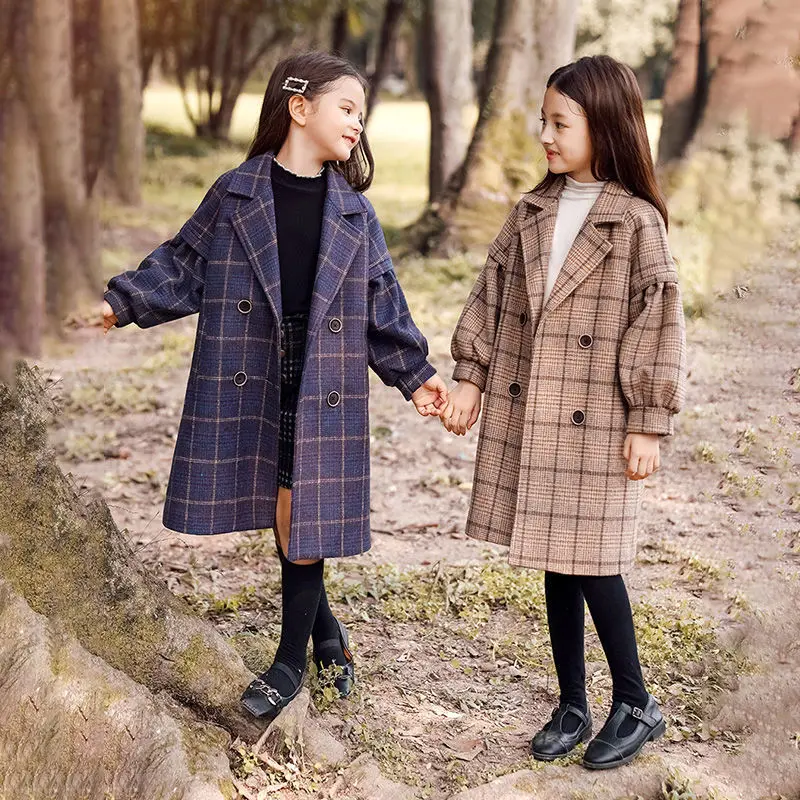 Girls Wool Coat Jacket Outerwear 2022 Blue Warm Thicken Plus Velvet Winter Autumn Cotton School Teenagers Children's Clothing